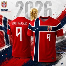 HOT SALE Erling Haaland #9 Norway Soccer V-Neck T-Shirt 2026 World Cup Home Tee picture