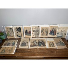 Lot of 14 Antique Godey's Victorian Rare Hand Colored Fashion Plate Print picture