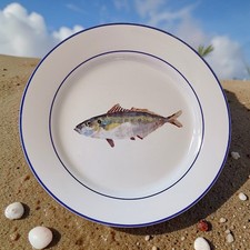 1 Williams & Sonoma Fish Dinner Plate La Mer Marc Lacaze Blue Fish HTF 2008 Vtg picture