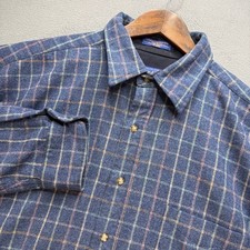 VTG Pendleton Pure Virgin Wool Flannel Button Up Shirt Regular XL Blue Plaid picture