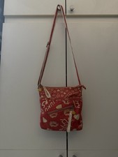 Vintage Y2K Harajuku Lovers Red Canvas Heart-Print Crossbody Bag w/ Charms picture