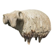 Vtg Rustic Artisan Studio Pottery MCM Curled Horn Textured Ram Sculpture 4.5