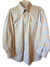 ANDREA FINAMORE NAPOLI ORANGE WHITE BLUE STRIPE COTTON MADE IN ITALY 17 1/2 X 34 picture