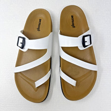 Aerosoft Toe Loop Sandals White Buckle Flat US 9 EU 40 Cottage Summer picture