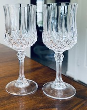 Set of 2 Vintage Cristal D'Arques-Durand Longchamp Crystal Wine Glasses 6.5” H picture