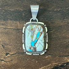 Silver Ray Royston Ribbon Turquoise Sterling Bezel Rectangular Pendant picture