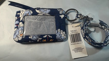 Vera Bradley  FLORAL BURST NAVY PEONY  Zip ID Case & Lanyard SET Card Holder NWT picture