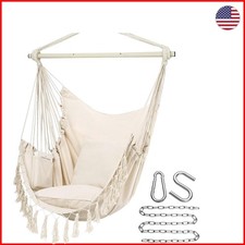 Luxury Macrame Hammock Chair with 2 Cushions, Max 500 Lbs, Beige, Indoor/Outdoor picture