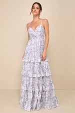 NEW Lulus Perfectly Charismatic Blue Floral Tiered Ruffled Maxi Dress Lulus SM picture