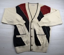 Vtg Bruno Magli Wool Suede Cardigan Sweater Cable Knit Made In Italy Mens L RARE picture