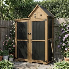 PETSCOSSET Outdoor Storage Cabinet Wood & Metal Garden Shed with Lockable Doors picture