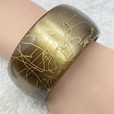 Vintage Lucite Bracelet Chunky Gold Tone Splatter Wide Bangle picture