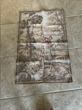 Vintage French Figural Floral Tapestry Wall Hanging 38”x 25” Hunting Man Cave picture