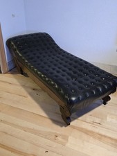 Victorian-style button-tufted black leather fainting couch(  excellent  shape) picture