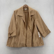 Chico's Shantung Midlength Jacket Womens 3 Beige Collared Open Front Lined NWT picture