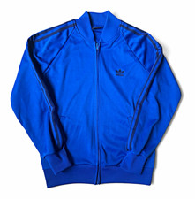 True Vtg 80s Adidas Firebird Track Jacket Blue Full Zip Embroidered Men's Size M picture