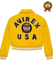 Women's  Avirex Yellow Real Bomber American Flight Jacket Faux Leather Jacket picture