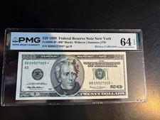 DBR 1999 $20 New York STAR Fr. 2086-B* PMG 64 EPQ Serial BB09527905* picture