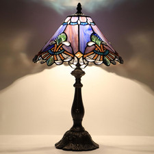 Vintage Tiffany Style Purple Baroque Stained Glass Table Lamp 19