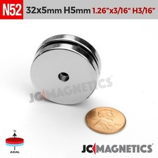 2pcs 32mm x 5mm Hole 5mm N52 Rare Earth Neodymium Magnet Ring Disc 32x5mm H5mm picture