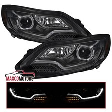 Fits 2012-2014 Ford Focus LED Strip Lamps Black Projector Headlights Left+Right picture