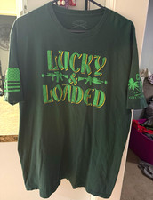 Grunt Style Lucky & Loaded Green Graphic T-Shirt Mens XL Cotton Crew Neck picture