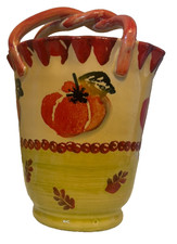 Vintage Italian Hand Painted Ceramic Apple Planter Cachepot Basket 8