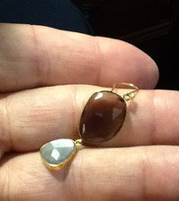 VINTAGE 1935-50'S EARRINGS 14K SMOKEY QUARTZ & GREY MOONSTONE 092826B picture