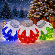 3 Pcs Outdoor Christmas Ornaments, Lighted Pop-Up Holiday Ball Decoration with 2 picture