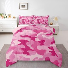 Erosebridal Girls Camouflage Bedding Queen Kids Teen Camo Comforter Set, Pink picture