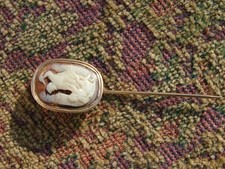ANTIQUE 14K GOLD HEAVY STICKPIN WITH CUT CAMEO SHELL 6.1 GRAMS picture