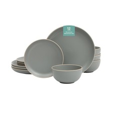 Gibson Home Rockaway 12-Piece Dinnerware Set Service for 4, Grey Matte - picture