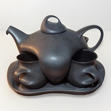 Vintage Peter Saenger Signed Nesting Tea Set 7 Pc Black Picard Star Trek MCM picture