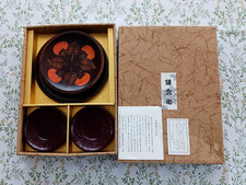 Signed Kamakura-Bora Wood Carved Plum Blossom Confectionary Plate Set 7 Pieces picture
