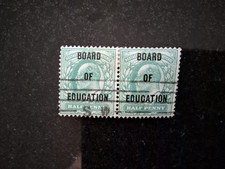 GB EDWARD V11  SG 083 1/2 d  BLUE-GREEN , BOARD OF EDUCATION PAIR.  FINE USED. picture