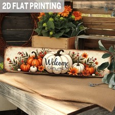 Metal Tin Sign Welcome Fall Pumpkin Floral Distressed Porch Entryway Wall Decor picture