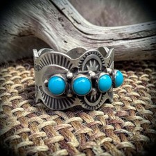 Native-Made Kingman Turquoise Wide Band Ring picture