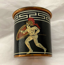 Vintage 1960s Greek Copper Toned Rim Greek Key Pattern Black Gold Utility Holder picture