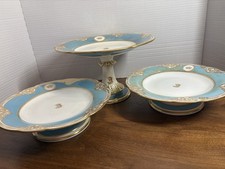 Antique Serving Platter/Pedestals Celestial Blue/24 Ct Gold Kerr & Sons England picture