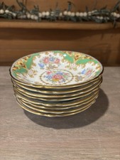8 Shelley England Sheraton Green Gold Scalloped Trim Fruit/Dessert Bowl 5-1/2