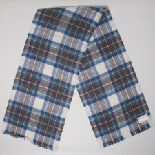 VTG James Pringle Weavers 100% New Wool Scarf Made in Scotland Blue Brown Plaid picture