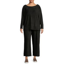 Terra & Sky Women's Plus Size Wide Leg Cozy Comfortable Velour Set 2-Piece Black picture