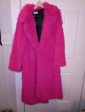 Old Dird Women's Pink Faux Mink Long Overcoat Collared Open Front Size M/L picture