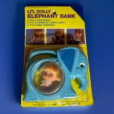 RARE 70’s Vintage Li'l Dolly Elephant Bank Doll Coin Bank, Cosmetic Case Handbag picture