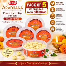 Pure Ghee Diya with Batti 100 x 5 Pack 500 Diyas Wax Free 30 Min Burn Time picture
