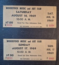 Vintage Woodstock 1969 Saturday & Sunday $7.00 Advance Black Print Full Tickets picture
