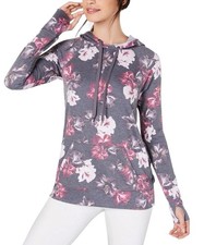 NWOT Ideology Floral-Print Lace-Up Hoodie Gray Size M picture