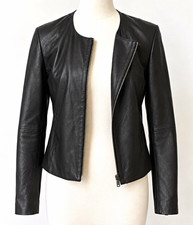 Vince Women’s Black Lamb Leather Asymmetric Zip Lined Jacket Size S picture