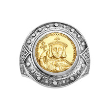 KONSTANTINO 925 Sterling Silver & Bronze Byzantium Coin Cross Ring Size 10 picture