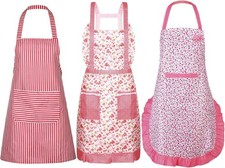 3 Pack Floral Aprons for Women with Pockets - Adjustable Waist Waterproof Kitche picture